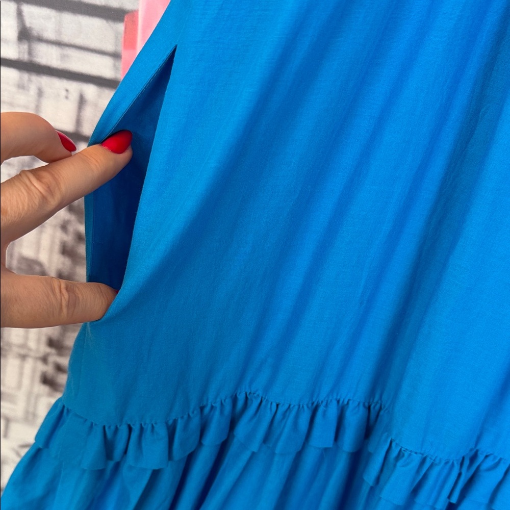 Black Halo Zinnia Maxi Dress Blue Tiered Ruffle Front Slit Sleeveless Sz. S - Picture 6 of 11